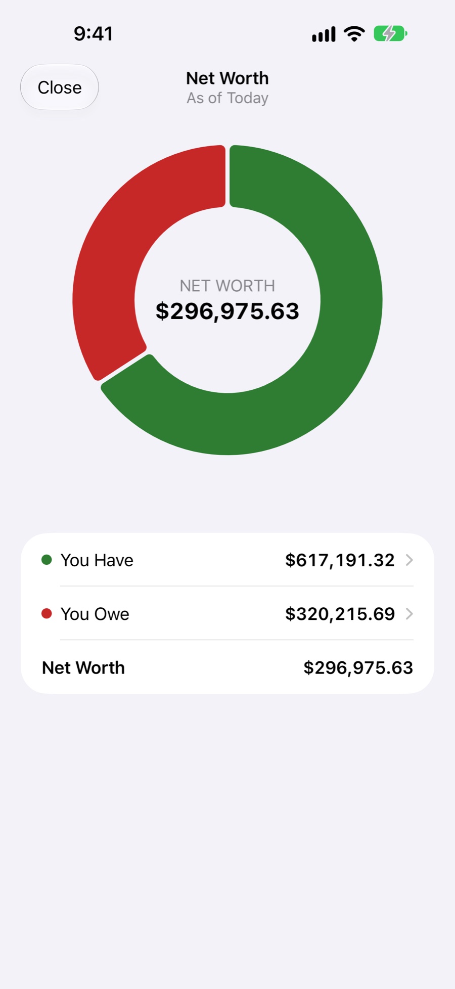 Net worth ring: what you own against what you owe