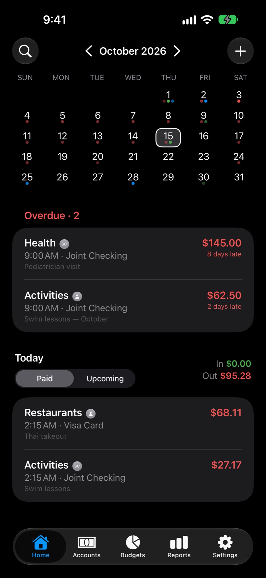 Home in dark mode