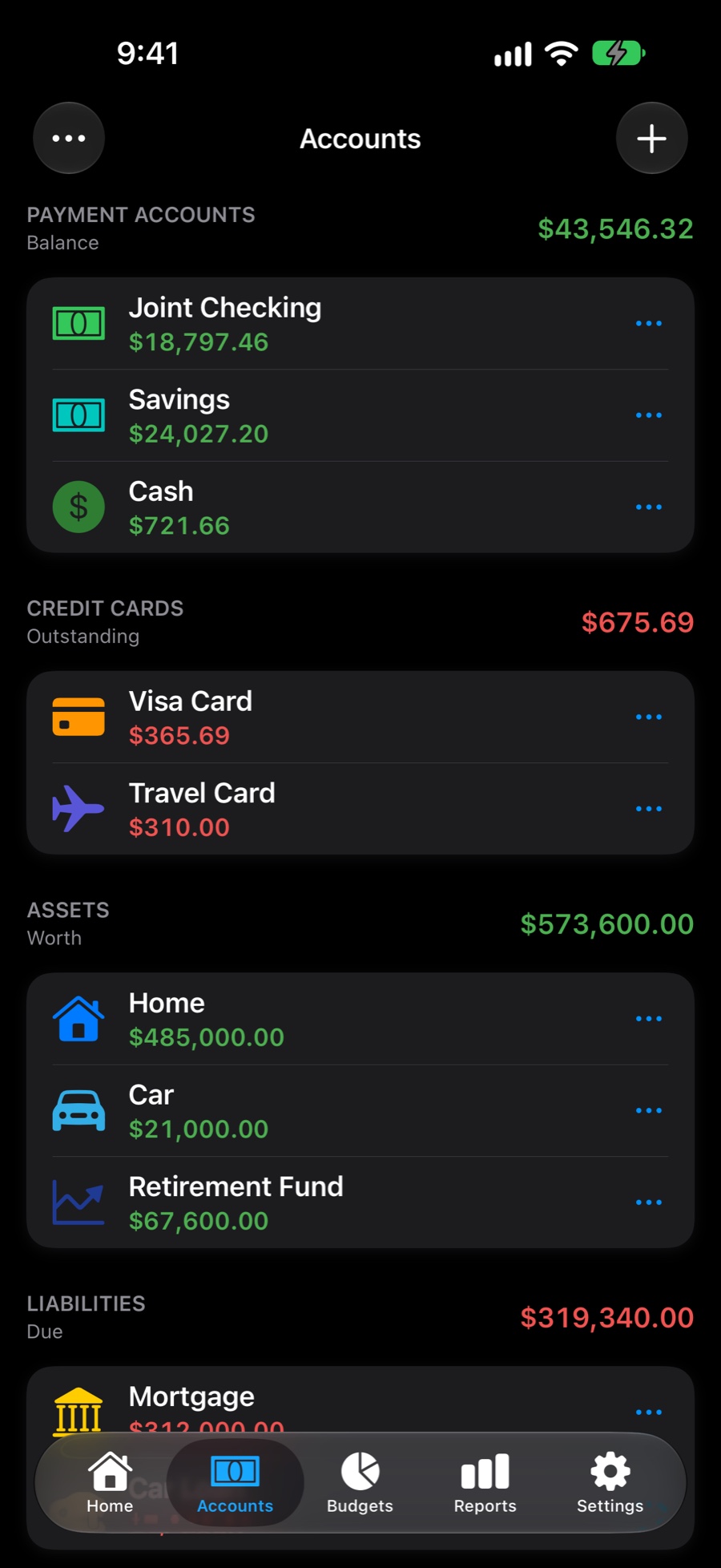 Accounts in dark mode