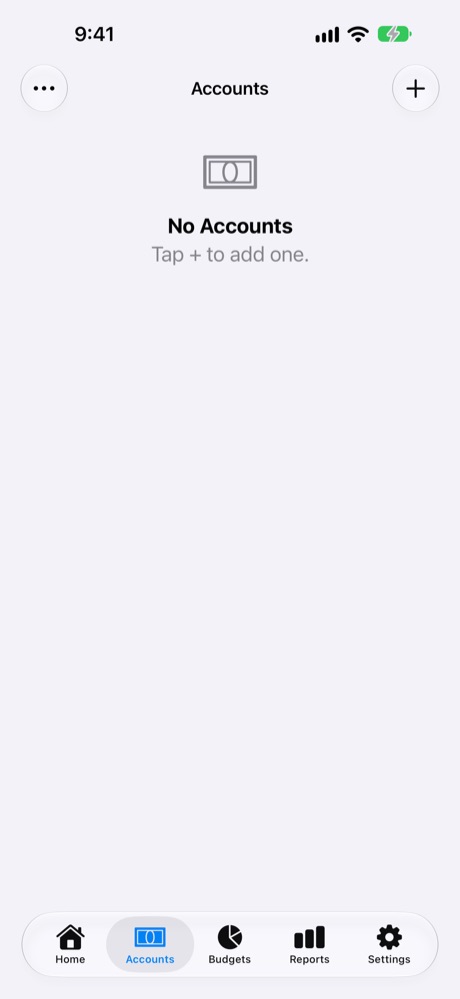 Accounts: tap + to add one.