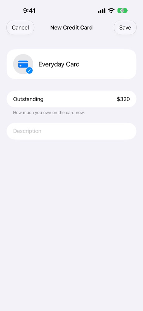 Credit card: what you owe now.
