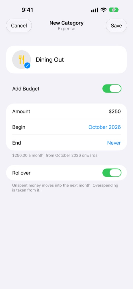 Budget with Rollover on.
