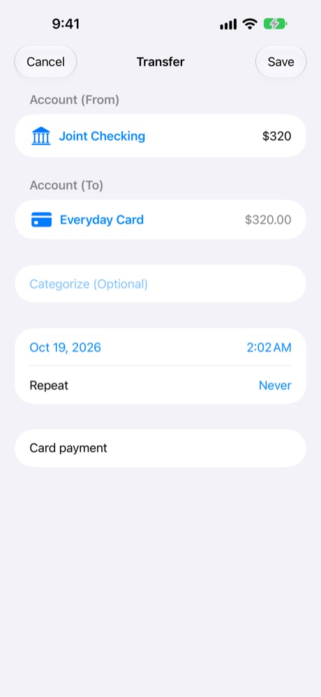 Transfer: paying off the card.