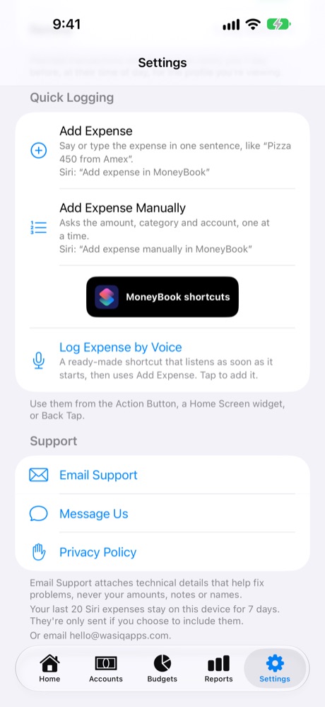 Support in Settings.