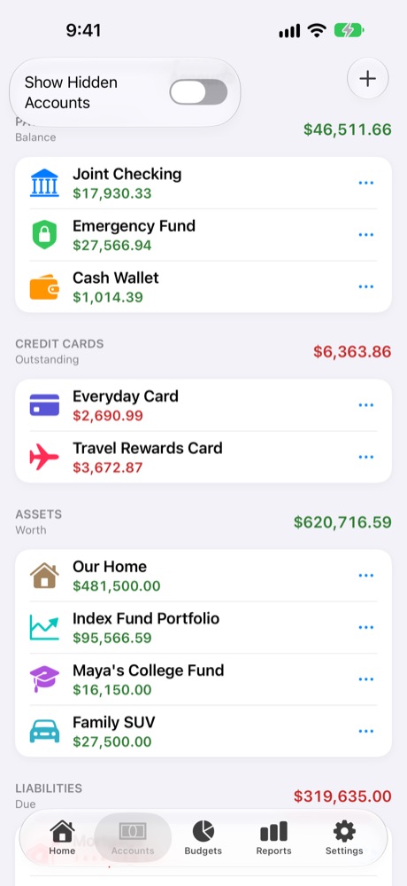 Show Hidden Accounts.