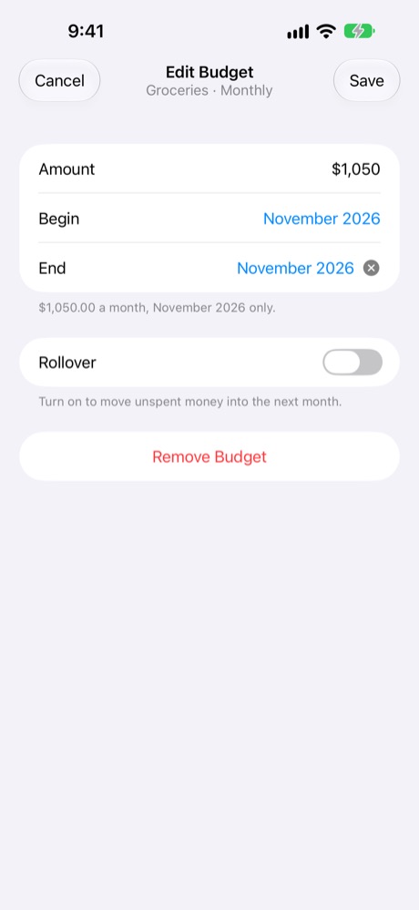 Edit Budget: November only.