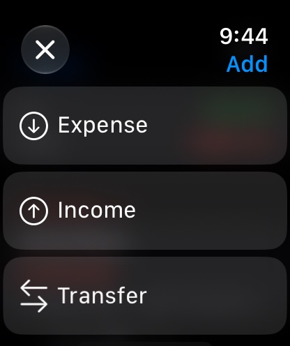 Apple Watch: add an expense, income or transfer