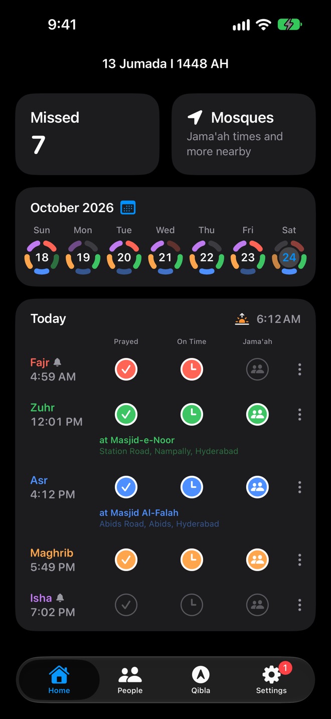 Home in dark mode