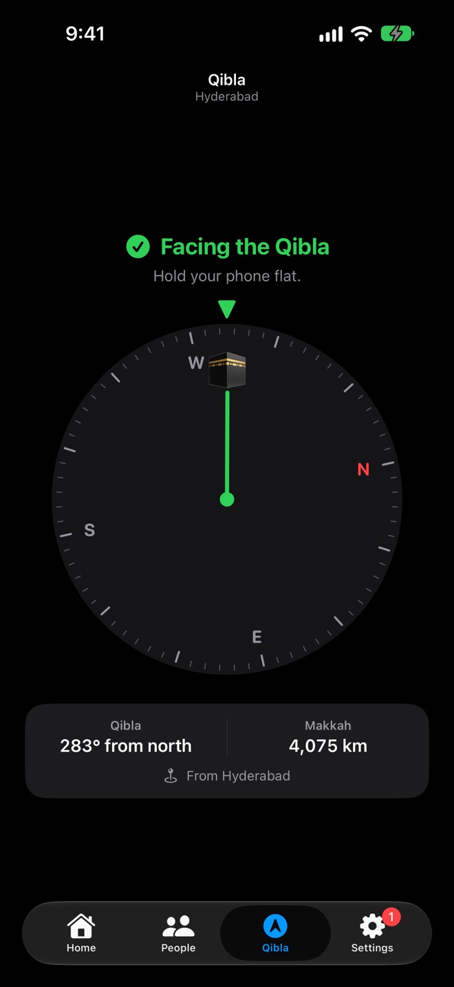 Qibla in dark mode