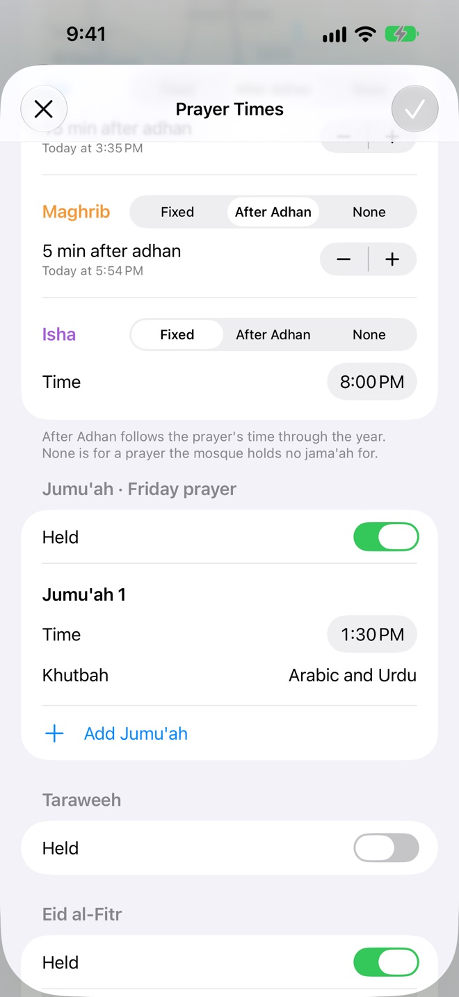 Jumu'ah, Taraweeh and Eid.