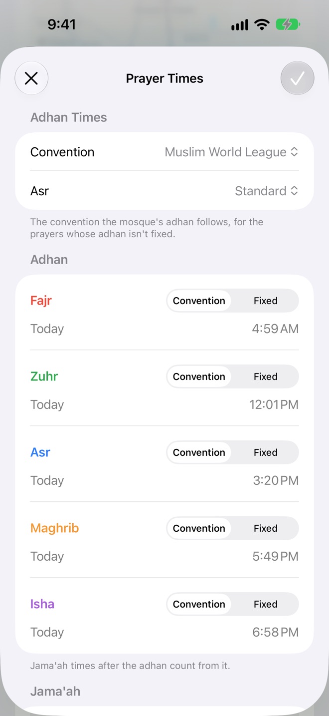 Adhan times.