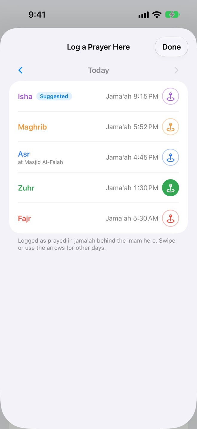 Log a Prayer Here: today's prayers at Masjid-e-Noor with their jama'ah times, Isha suggested