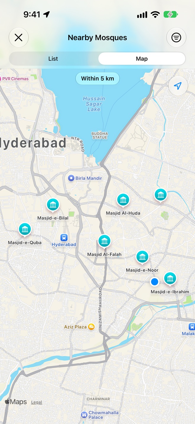 Nearby Mosques on a map of Hyderabad