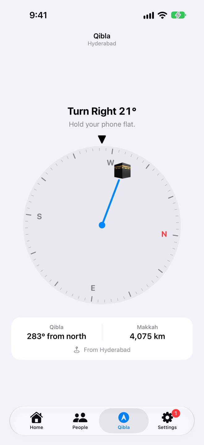 Qibla: Turn Right 21°