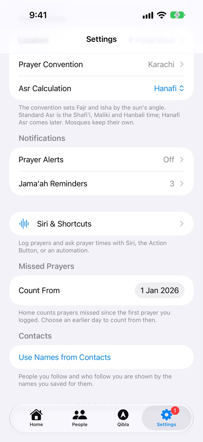 Prayer Times in Settings.